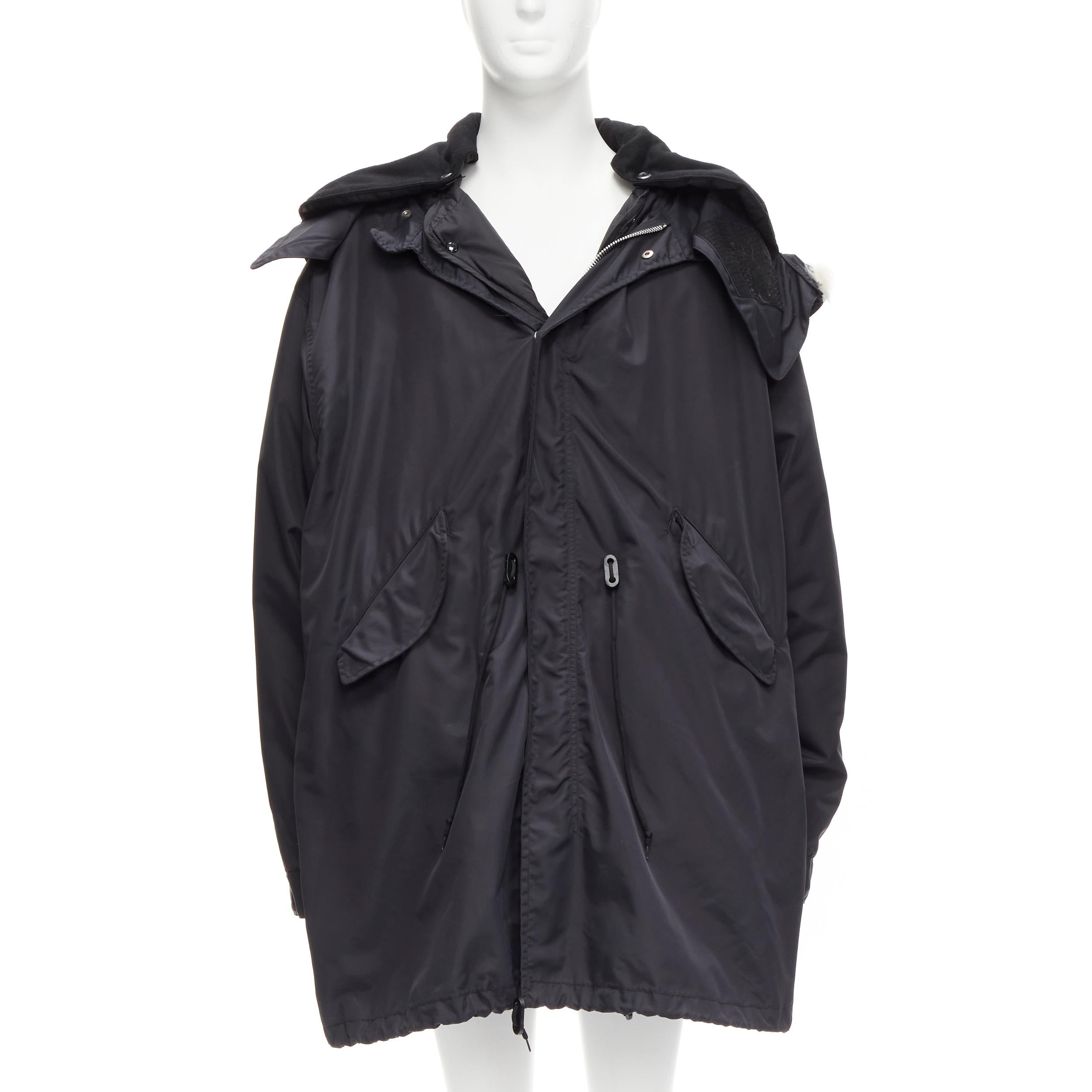 HELMUT LANG 1998 Astro goose down black detachable faux fur hood padded coat M In Good Condition In Hong Kong, NT
