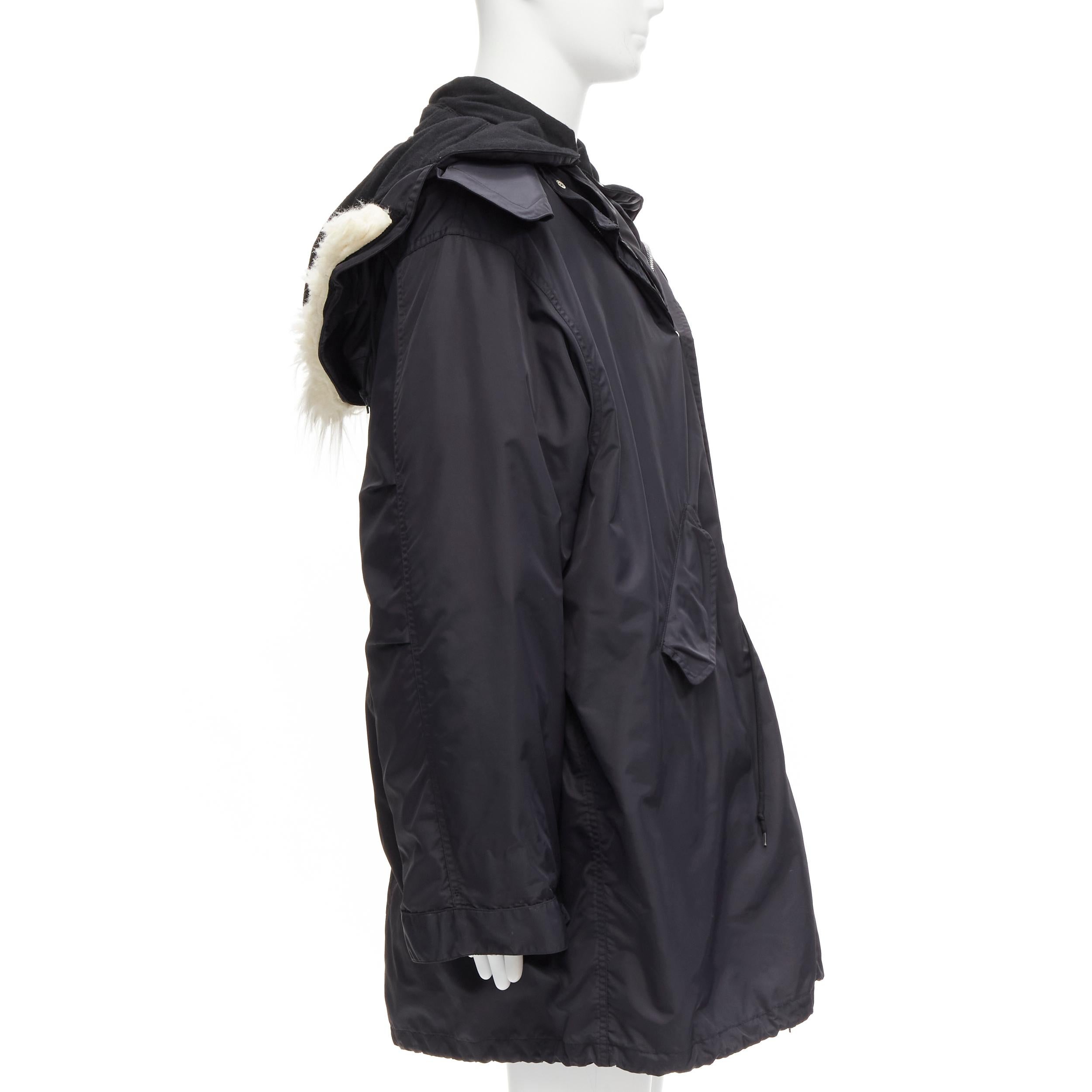 HELMUT LANG 1998 Astro goose down black detachable faux fur hood padded coat M 1