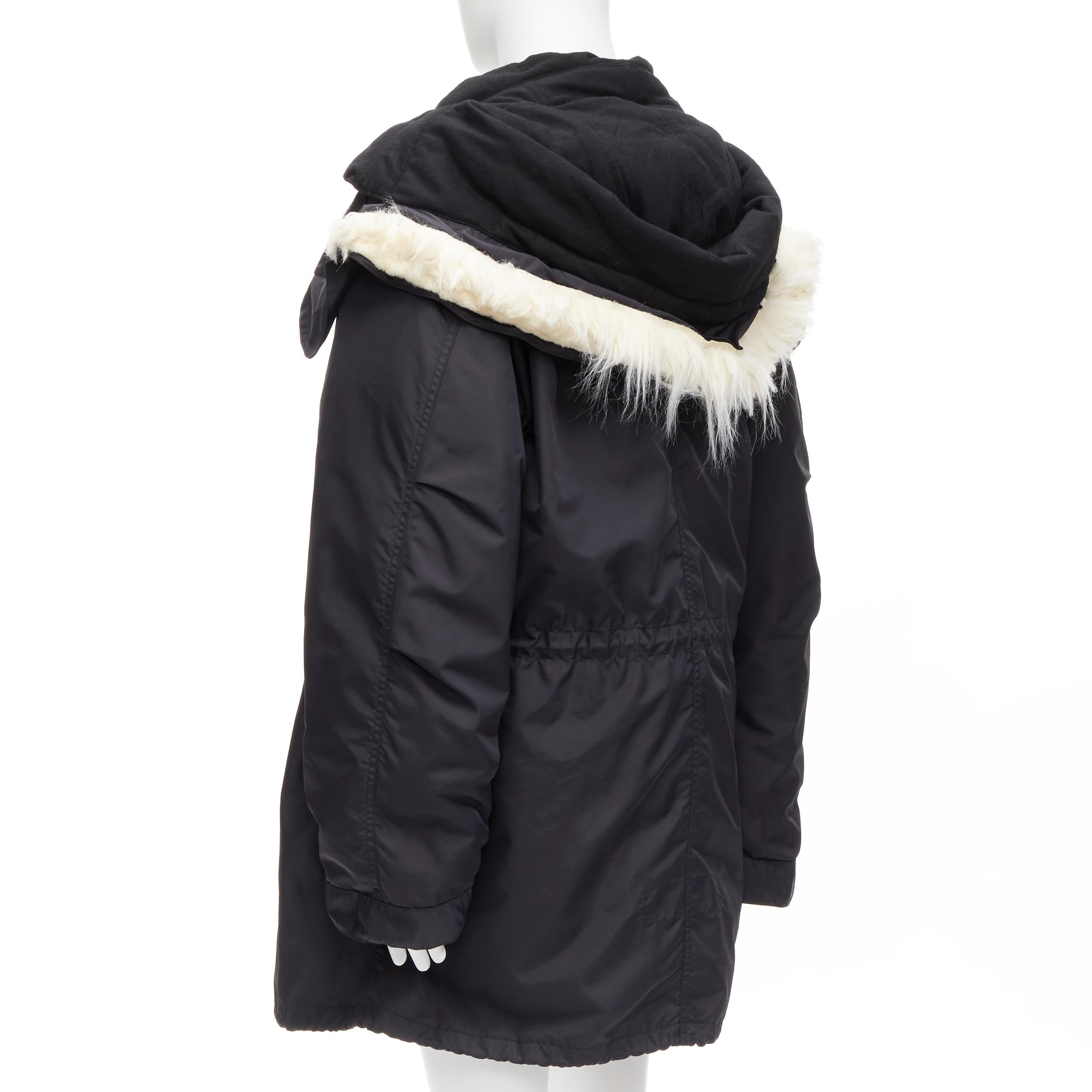 HELMUT LANG 1998 Astro goose down black detachable faux fur hood padded coat M 3