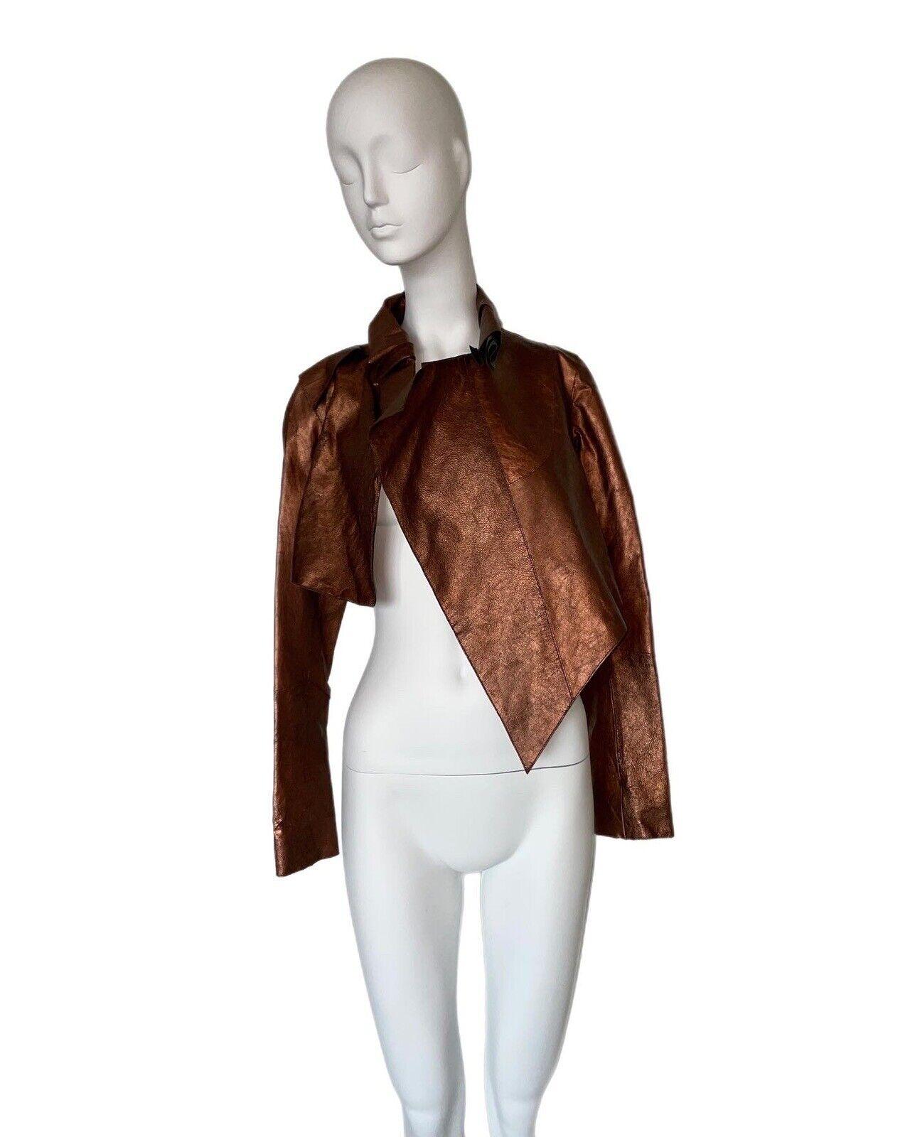 HELMUT LANG 2004 Runway Vintage cropped bronze leather jacket In Good Condition In Leonardo, NJ