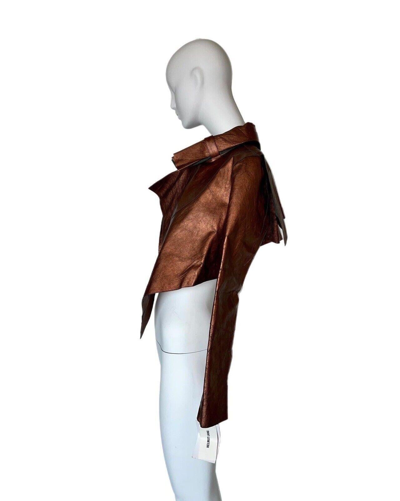 HELMUT LANG 2004 Runway Vintage cropped bronze leather jacket In New Condition For Sale In Leonardo, NJ