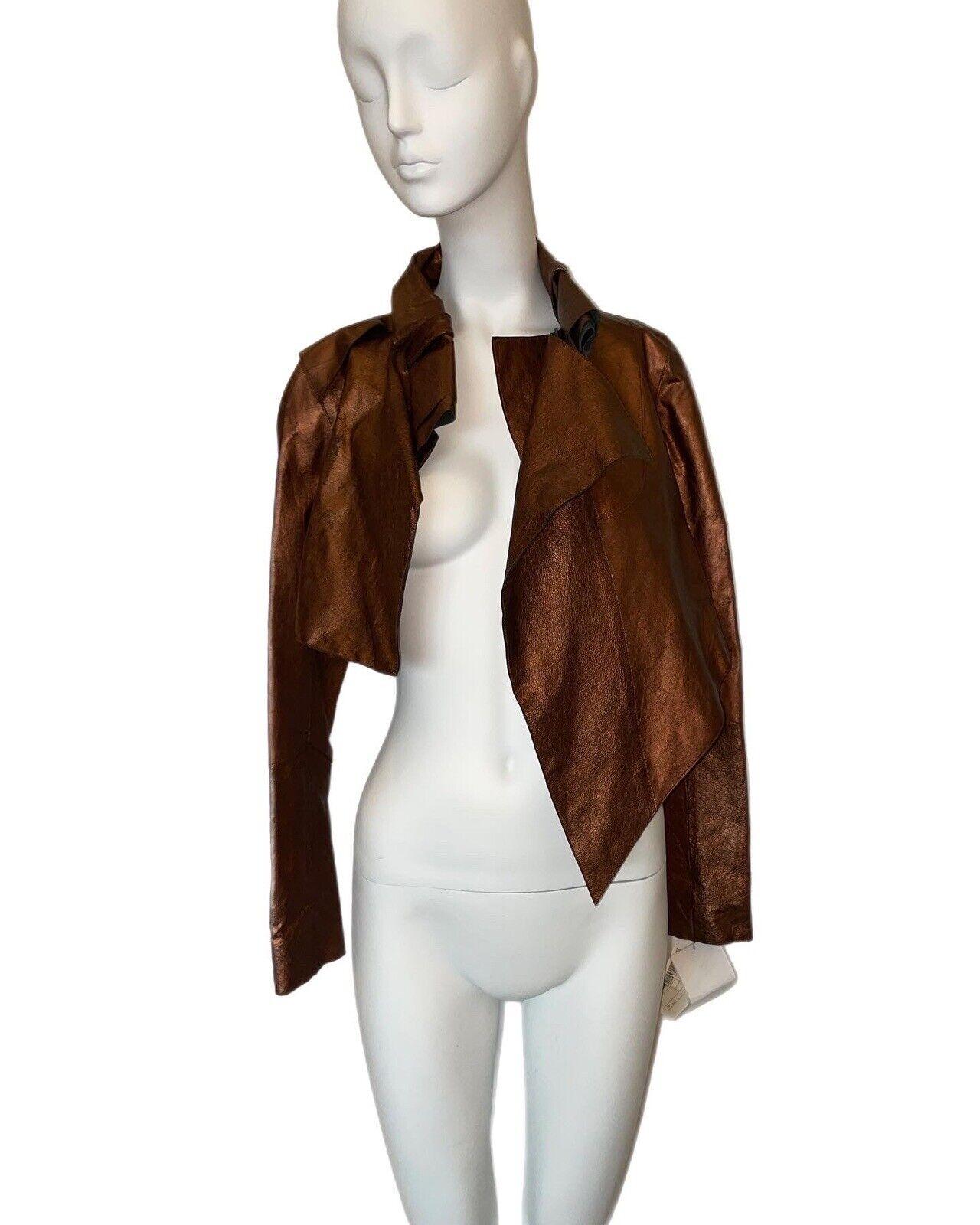 Women's HELMUT LANG 2004 Runway Vintage cropped bronze leather jacket For Sale