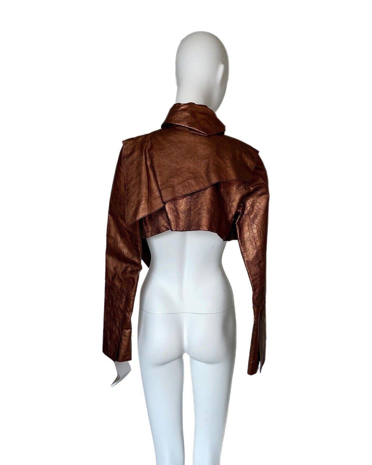 HELMUT LANG 2004 Runway Vintage cropped bronze leather jacket For Sale 1