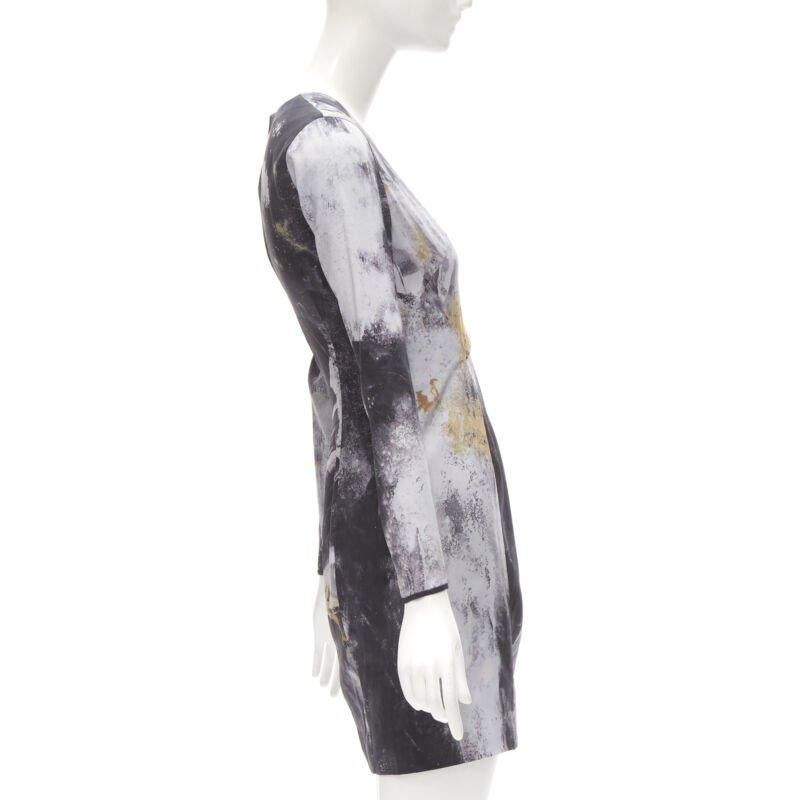HELMUT LANG abstract grey gold paint stroke print mini dress S In Excellent Condition For Sale In Hong Kong, NT