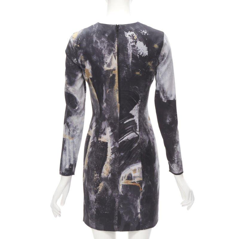 Women's HELMUT LANG abstract grey gold paint stroke print mini dress S For Sale