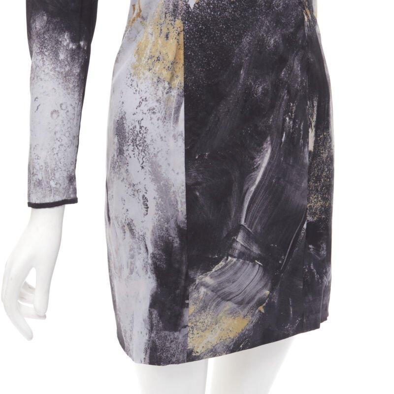 HELMUT LANG abstract grey gold paint stroke print mini dress S For Sale 2