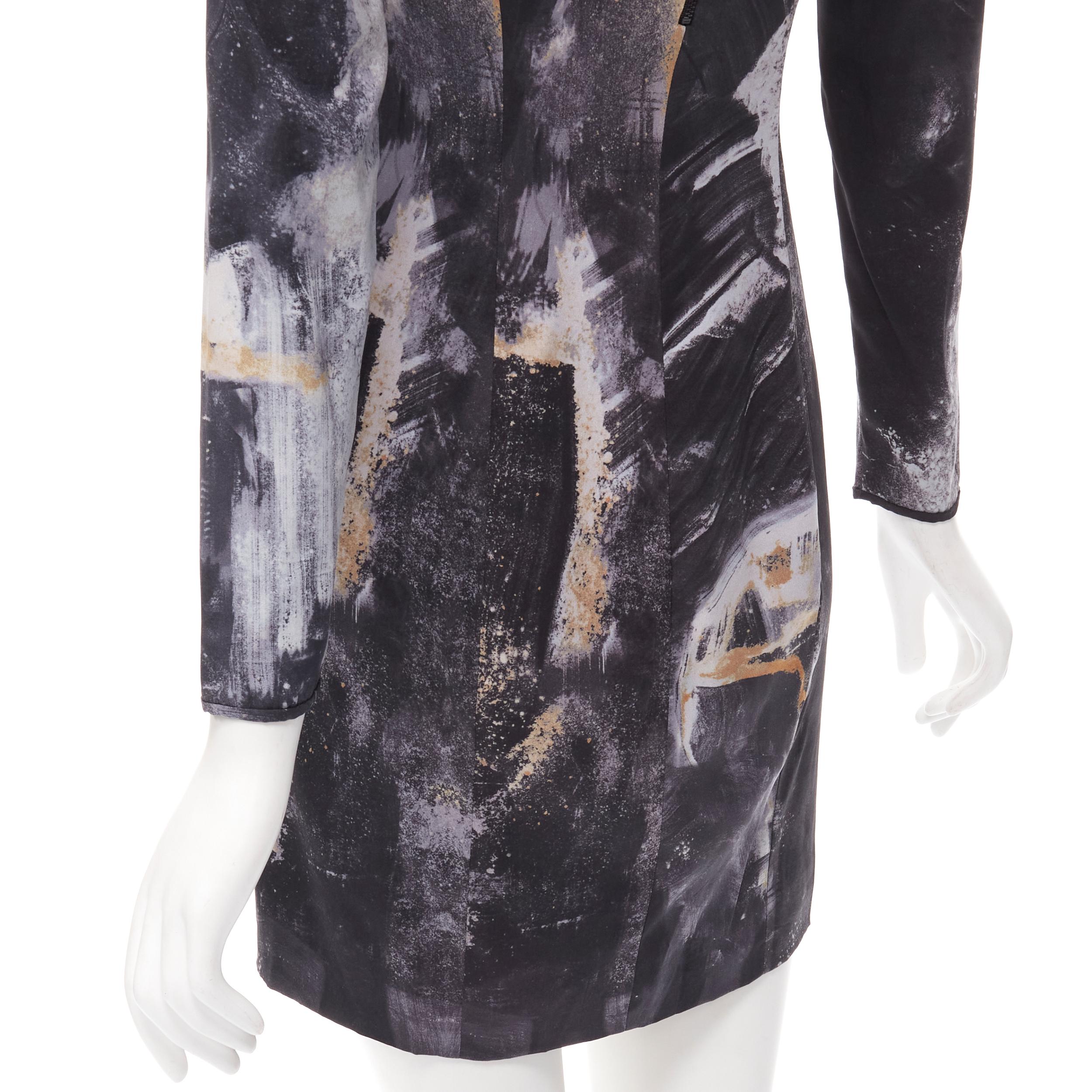 HELMUT LANG abstract grey gold paint stroke print mini dress S For Sale 2
