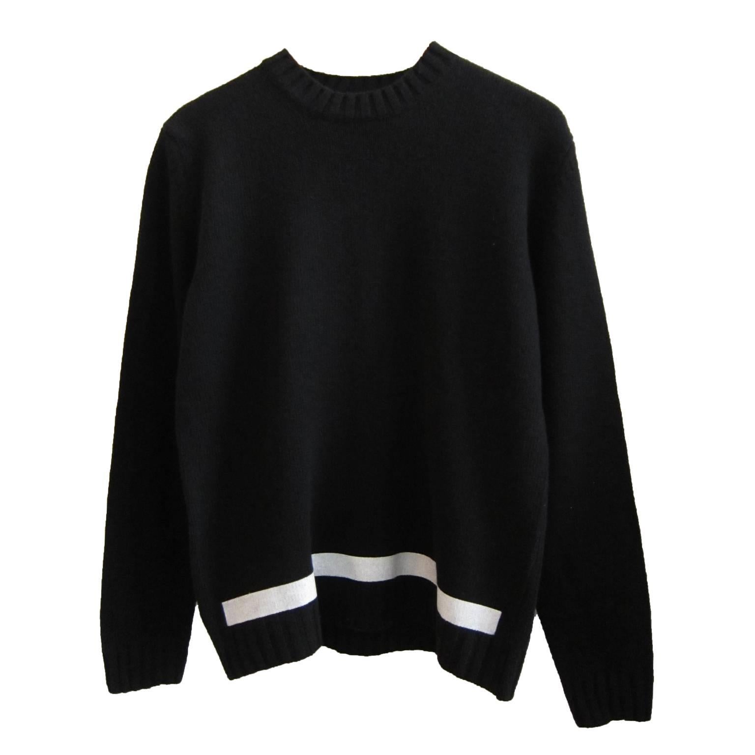 Helmut Lang black wool jumper from 1997. With white painted stripe on front.
Dead stock / New With Tag. An amazing archival piece in unworn condition.
Original size : M
 