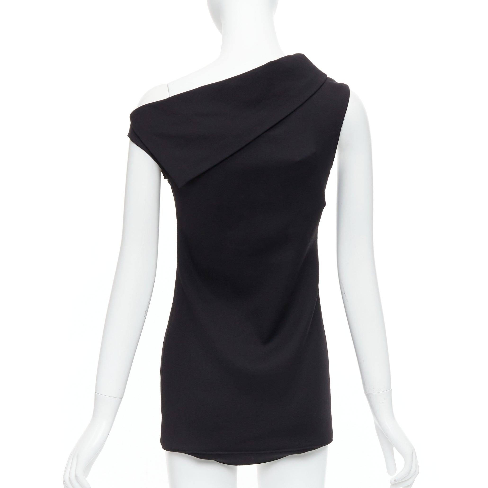 De las mujeres HELMUT LANG mini vestido asimétrico off shoulder de lana y scuba negro US0 XS en venta