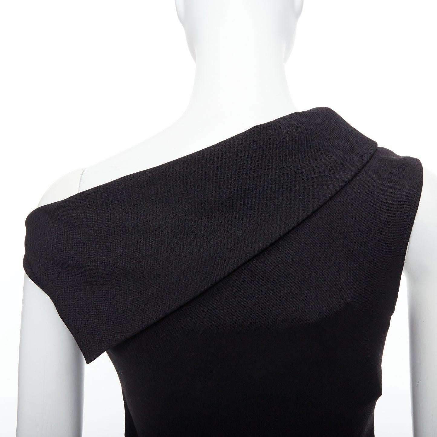HELMUT LANG mini vestido asimétrico off shoulder de lana y scuba negro US0 XS en venta 2