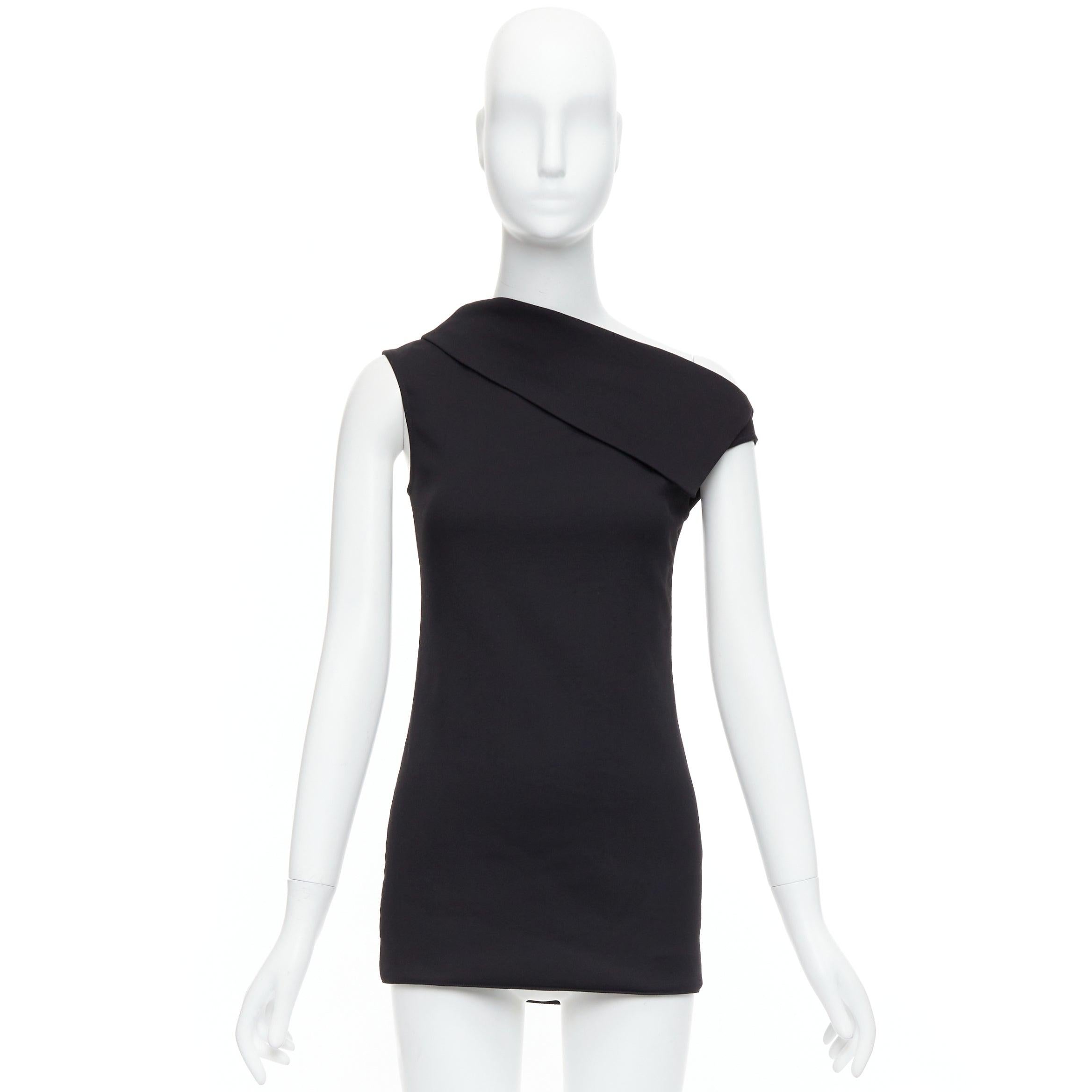 HELMUT LANG mini vestido asimétrico off shoulder de lana y scuba negro US0 XS en venta 4
