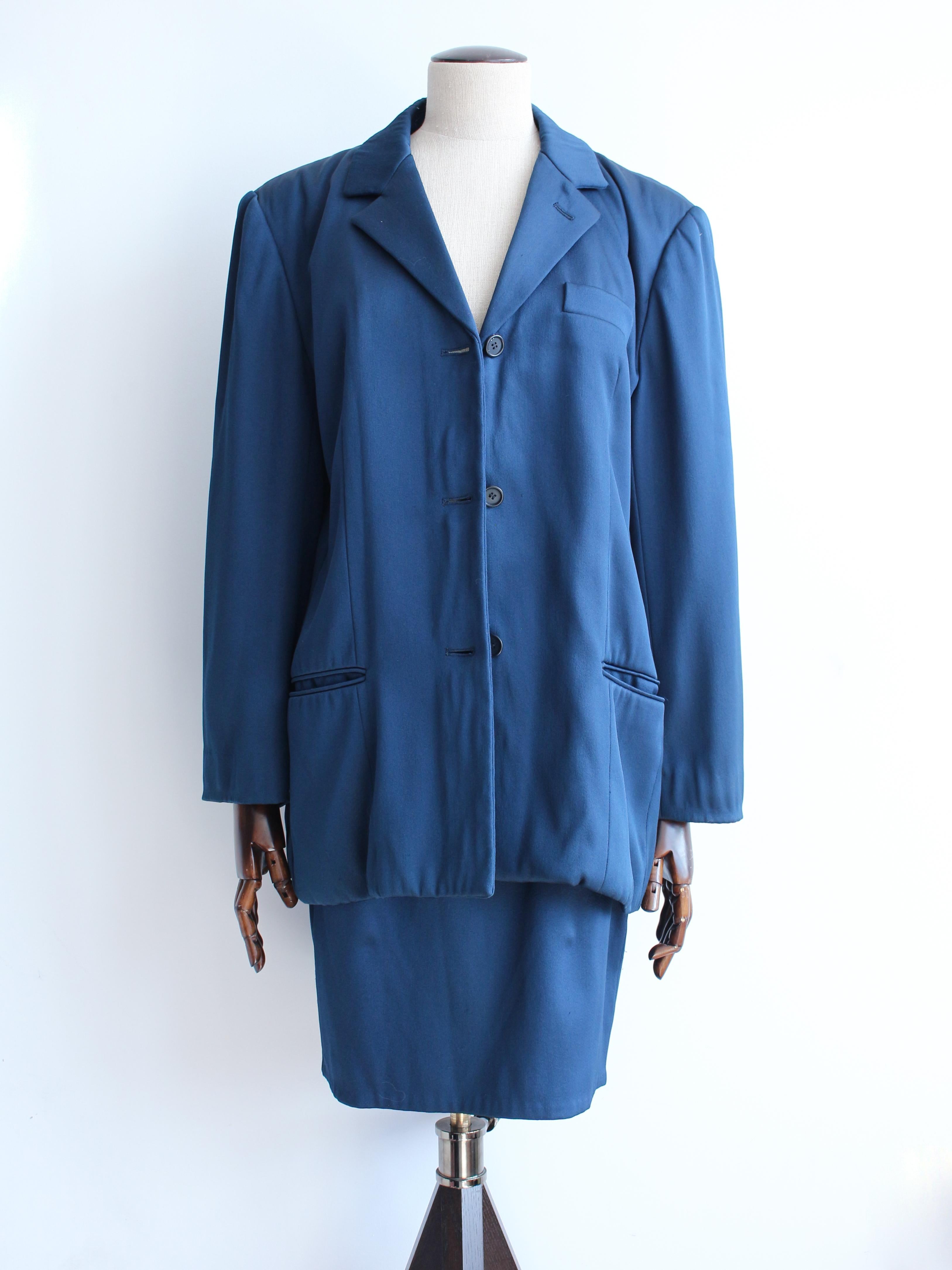 De las mujeres Helmut Lang Otoño/Invierno 1990 Traje con falda de satén azul en venta