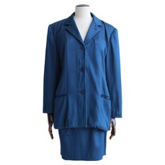 Helmut Lang Autumn/Winter 1990 Blue Satin Skirt Suit
