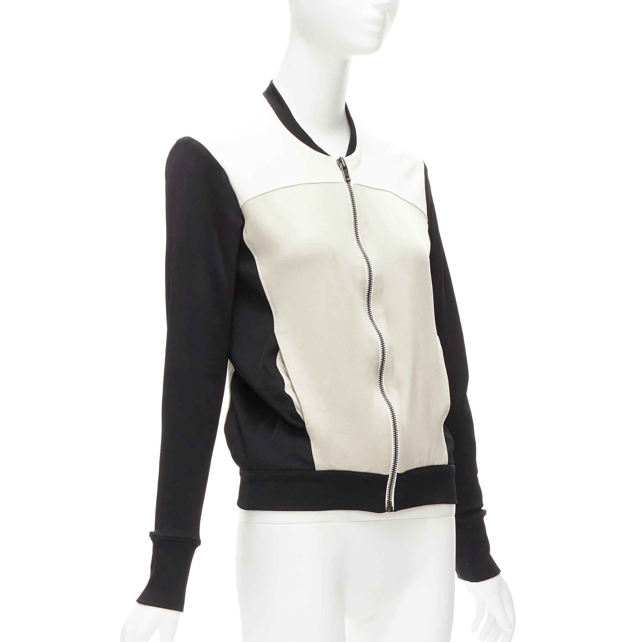 HELMUT LANG beige black color blocked bomber jacket US4 S In Fair Condition For Sale In Hong Kong, NT