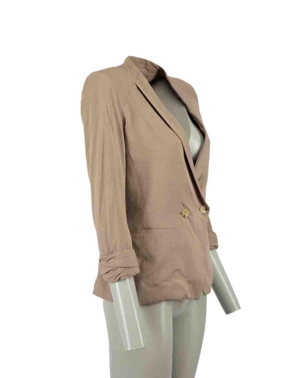 CONDITION is Very good. Minimal wear to blazer is evident. Minimal discolouration to left arm on this used Helmut Lang designer resale item.

Details
Beige
Viscose
Blazer
Front wrap double breasted closure
Shoulder padded
2x Front side