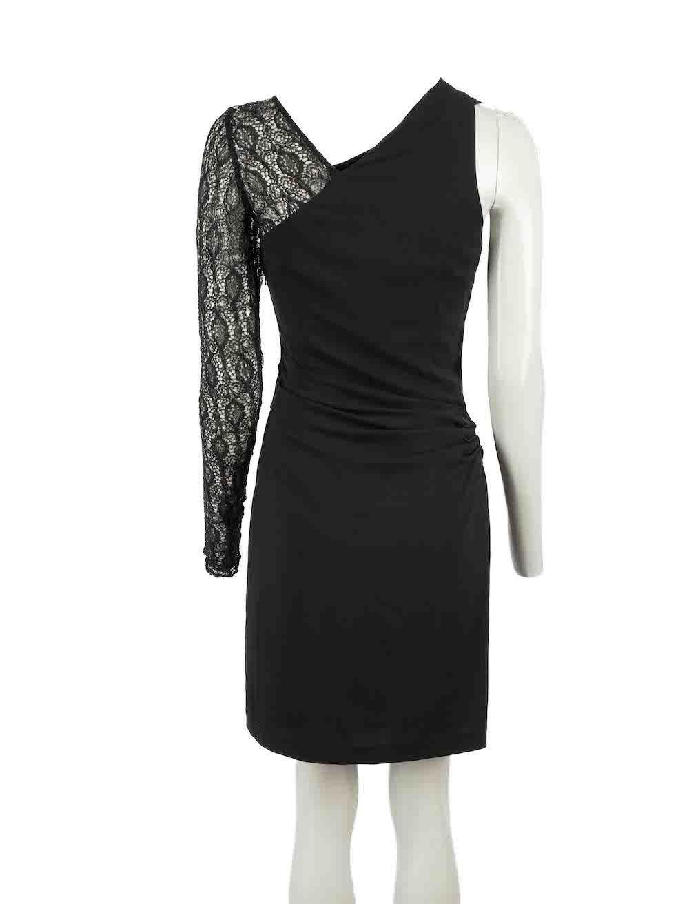 Helmut Lang Black Asymmetric Lace Mini Dress Size M In Good Condition For Sale In London, GB
