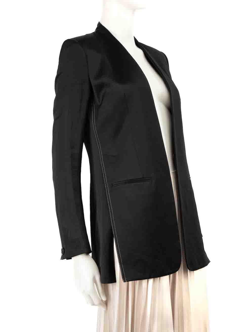CONDITION is Very good. Hardly any visible wear to blazer is evident on this used Helmut Lang designer resale item.
 
 
 
 Details
 
 
 Black
 
 Viscose
 
 Blazer
 
 Collarless
 
 Contrast stitch
 
 Button up fastening
 
 Shoulder pads
 
 Buttoned