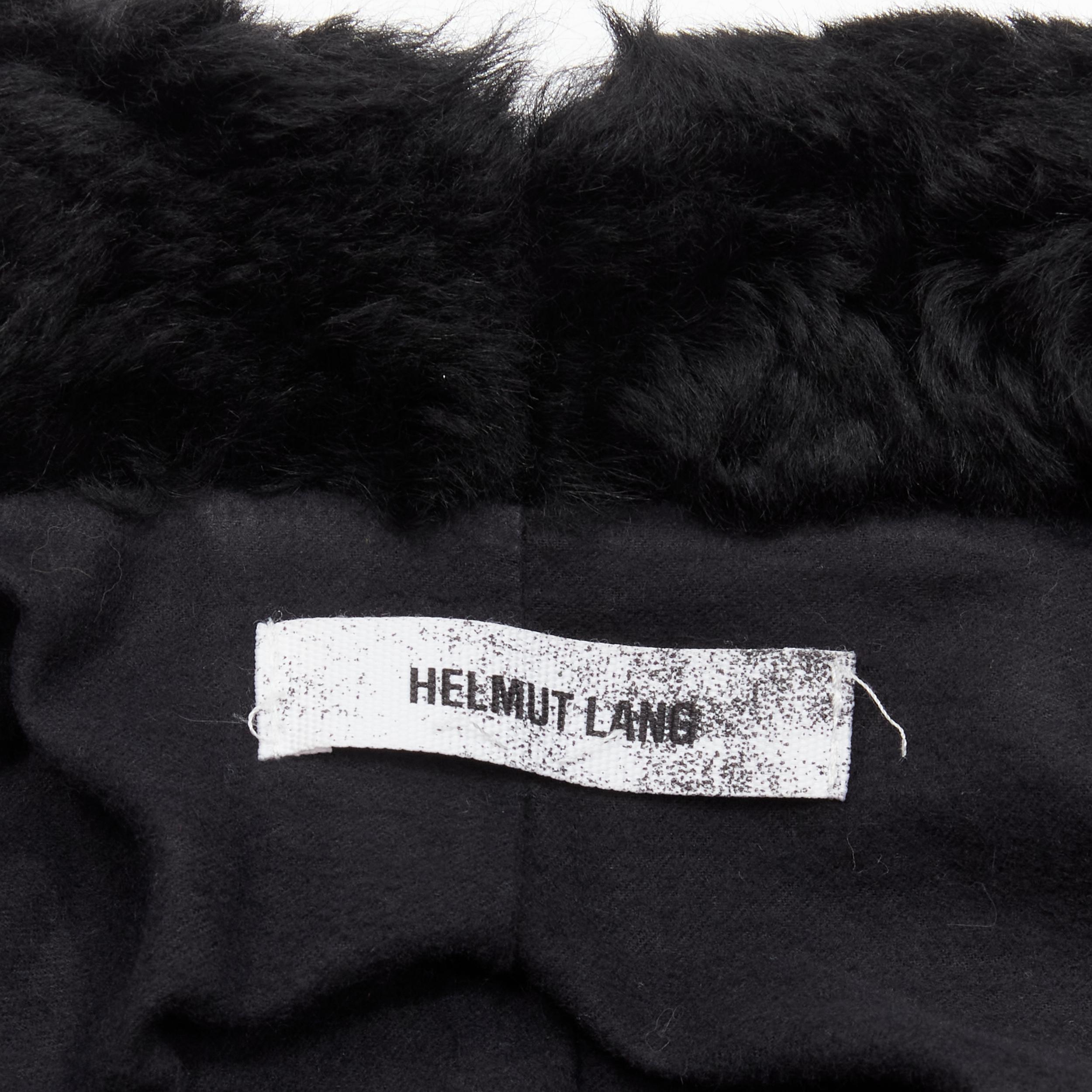 HELMUT LANG black faux fur collar washed cotton biker jacket XS For Sale 4