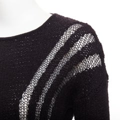 HELMUT LANG black graphic sheer lattice knit asymmetric hem knitted sweater P XS