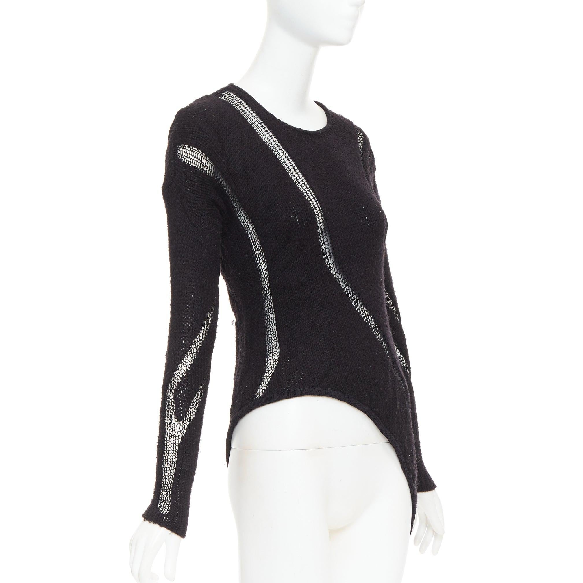 HELMUT LANG suéter de punto negro de rejilla con gráfico y dobladillo asimétrico P XS Negro en venta