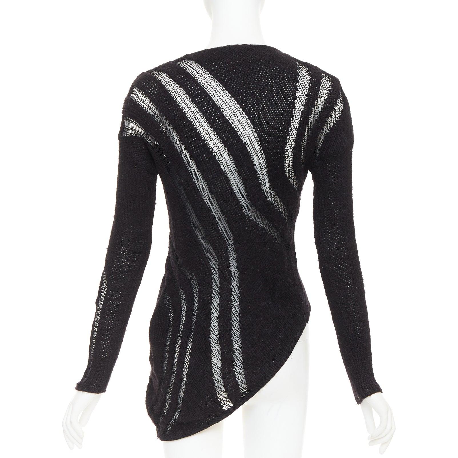 De las mujeres HELMUT LANG suéter de punto negro de rejilla con gráfico y dobladillo asimétrico P XS en venta