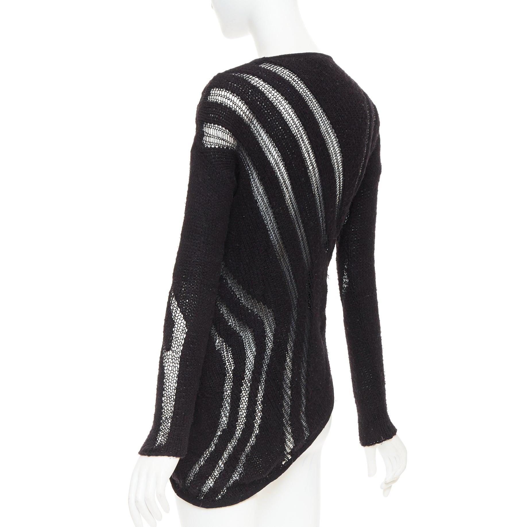 HELMUT LANG suéter de punto negro de rejilla con gráfico y dobladillo asimétrico P XS en venta 1