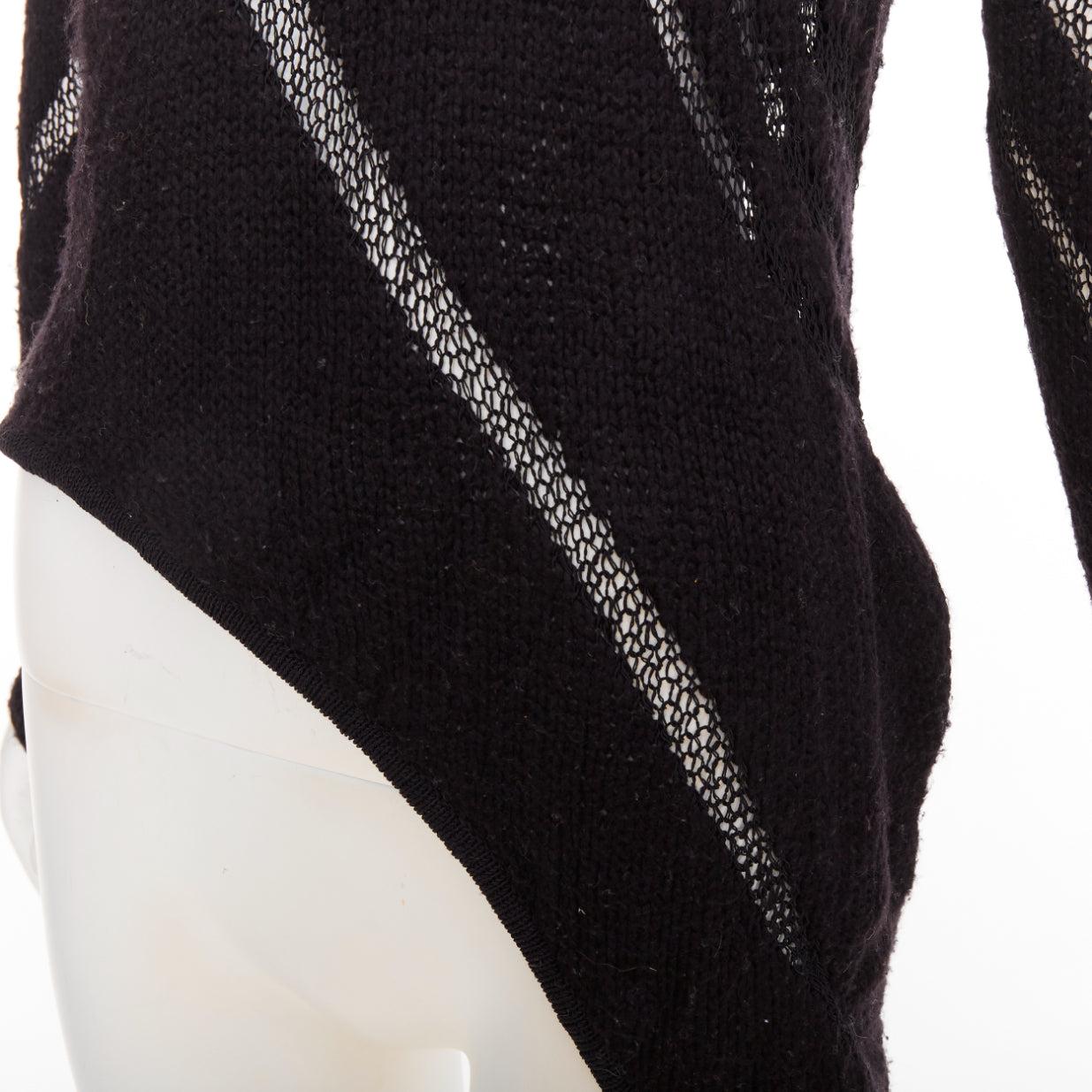 HELMUT LANG suéter de punto negro de rejilla con gráfico y dobladillo asimétrico P XS en venta 2
