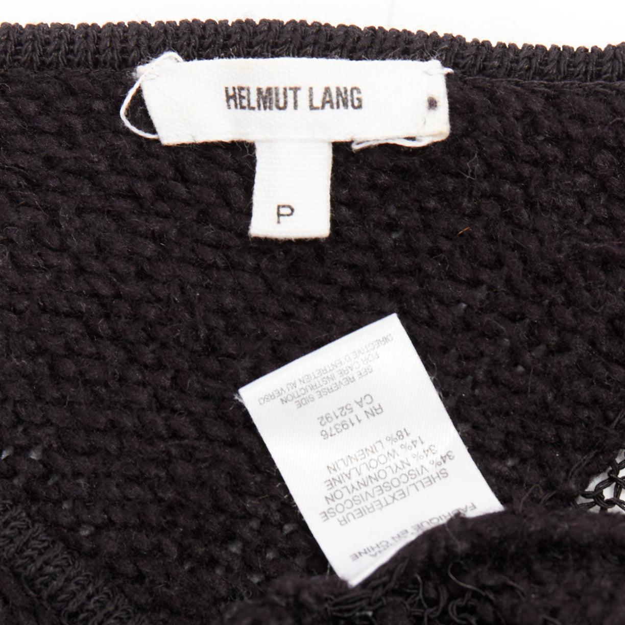 HELMUT LANG suéter de punto negro de rejilla con gráfico y dobladillo asimétrico P XS en venta 3