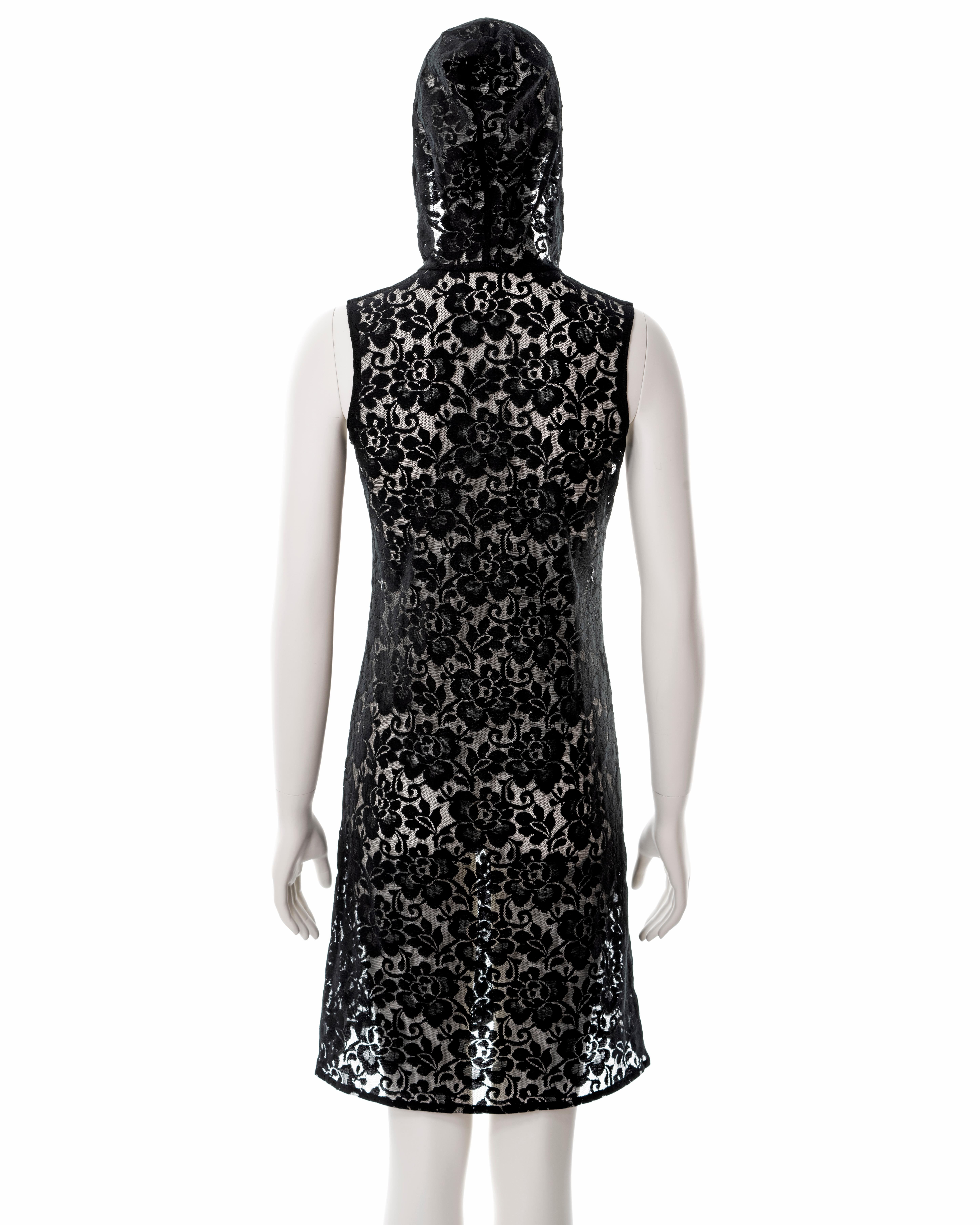 Helmut Lang black lace hooded shift dress, ss 1996 For Sale 4