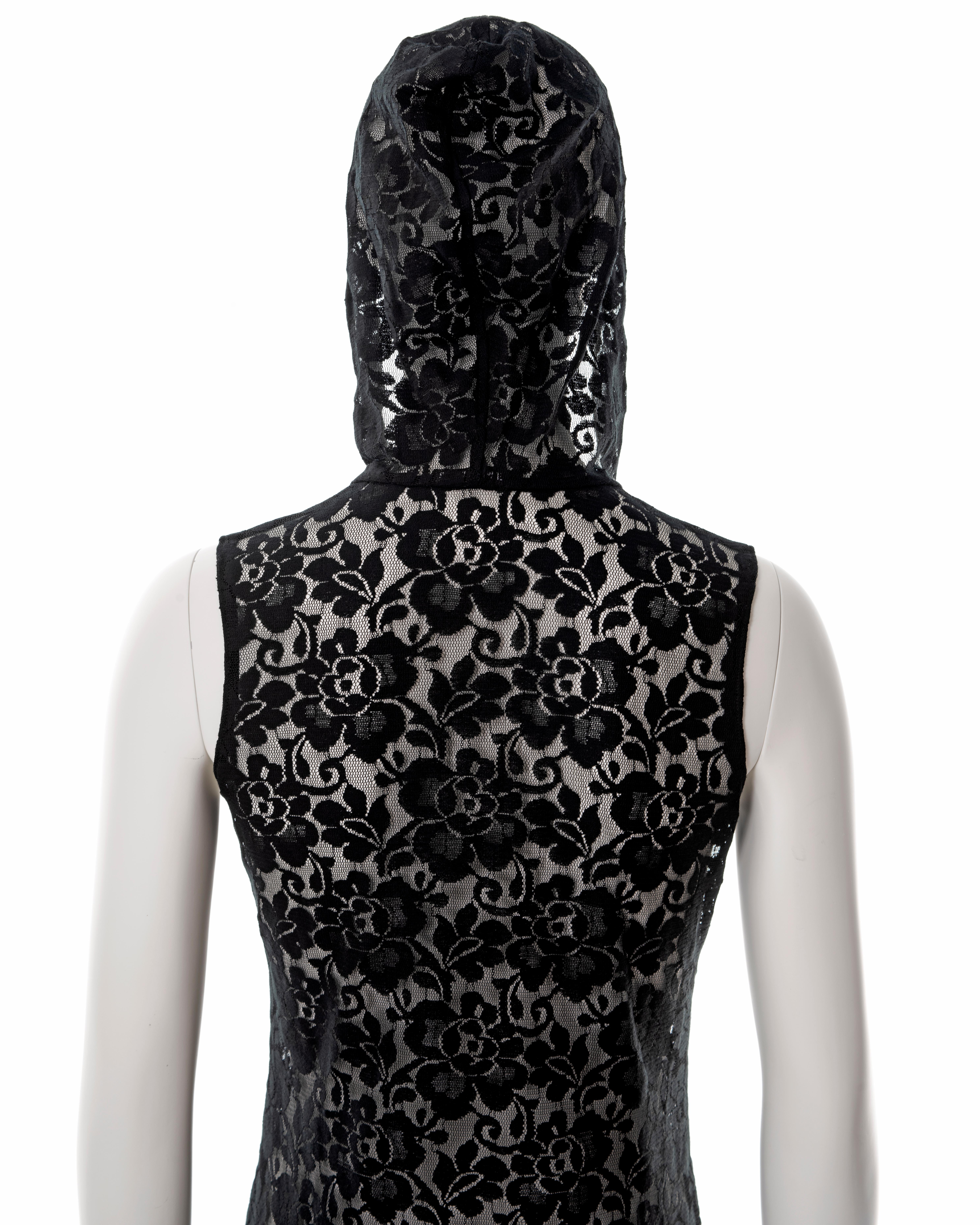 Helmut Lang black lace hooded shift dress, ss 1996 For Sale 6