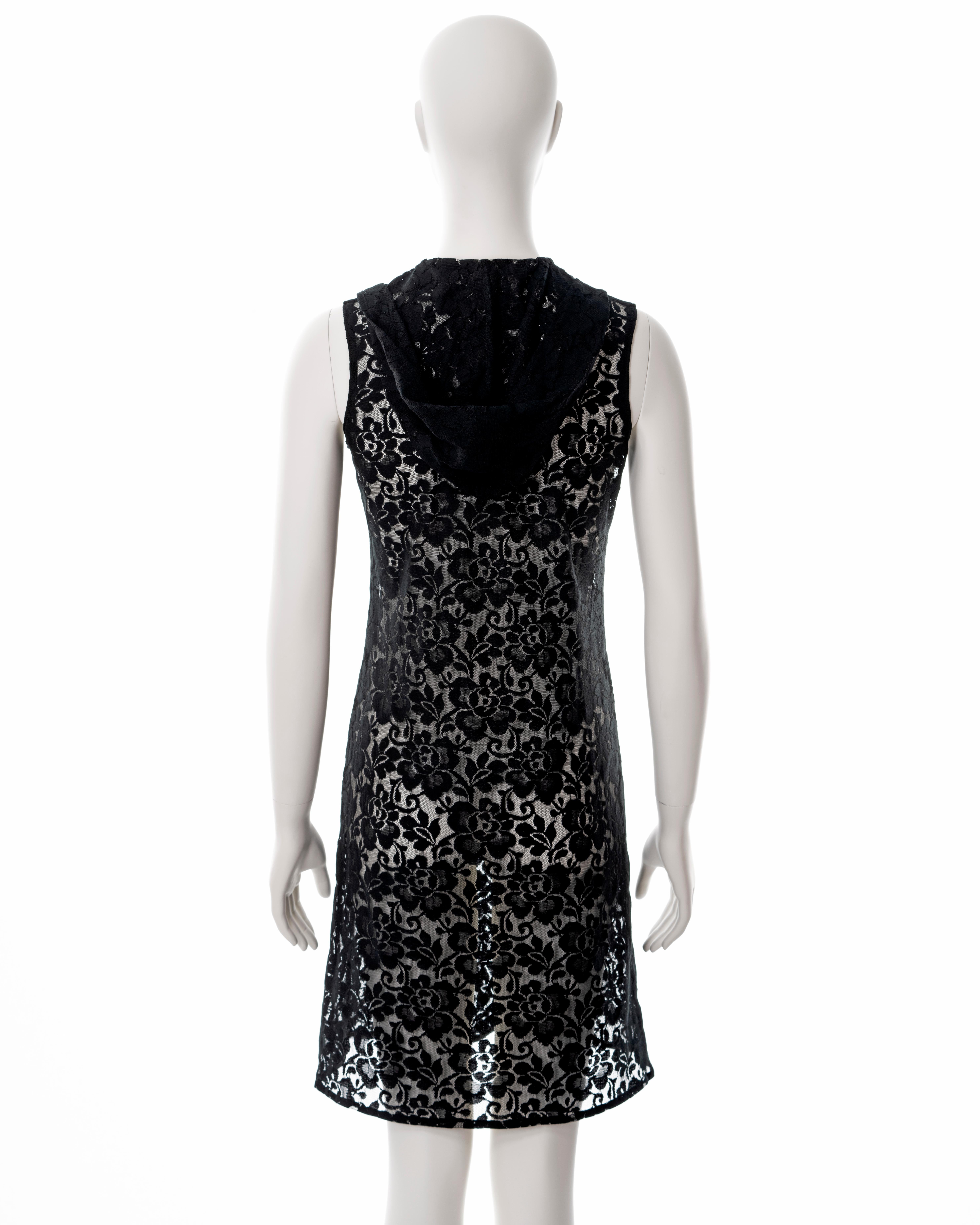 Helmut Lang black lace hooded shift dress, ss 1996 For Sale 8