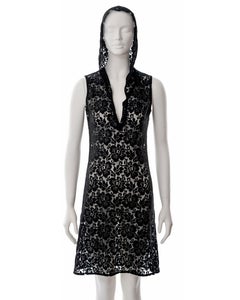 Helmut Lang black lace hooded shift dress, ss 1996