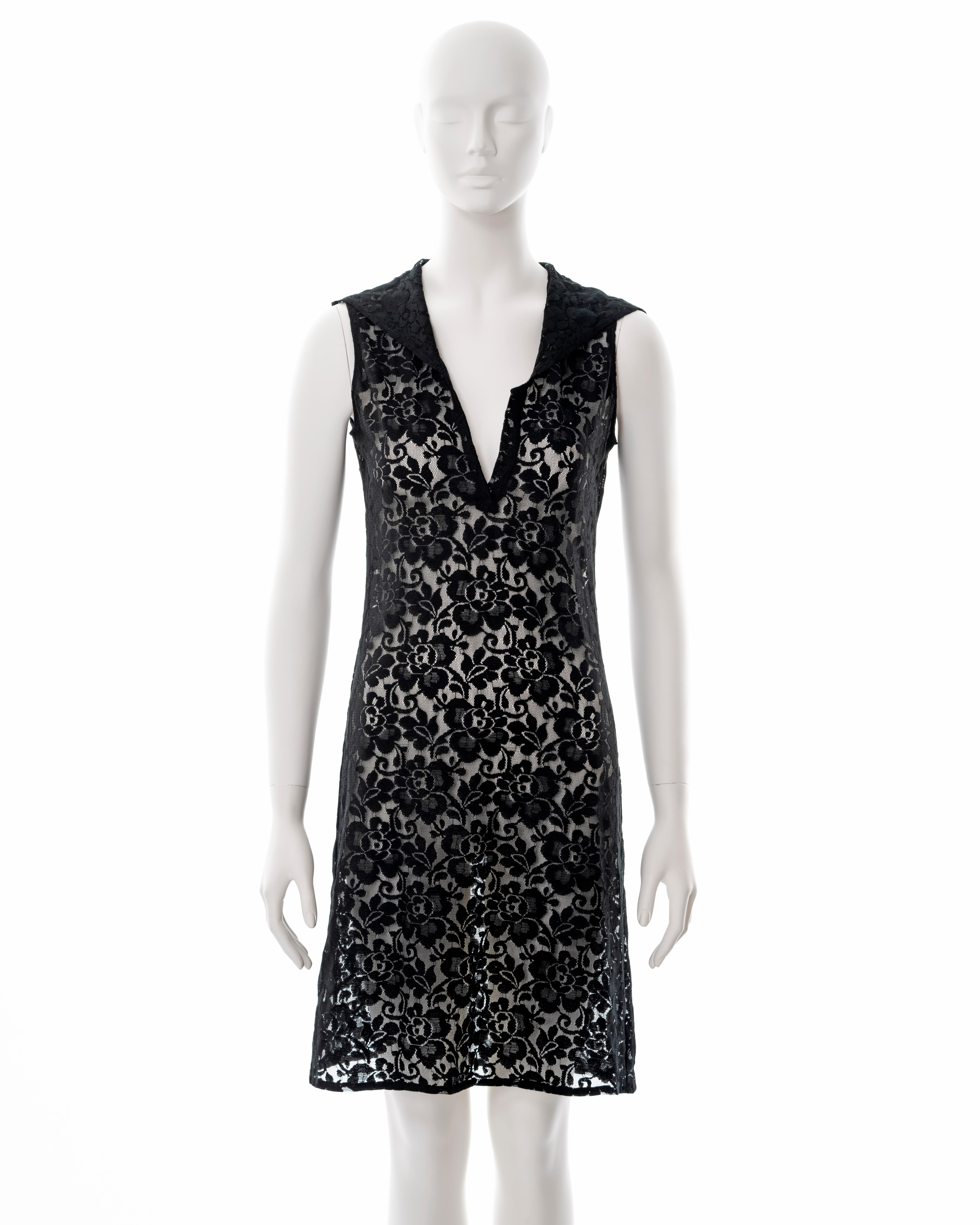 Women's Helmut Lang black lace hooded shift dress, ss 1996 For Sale