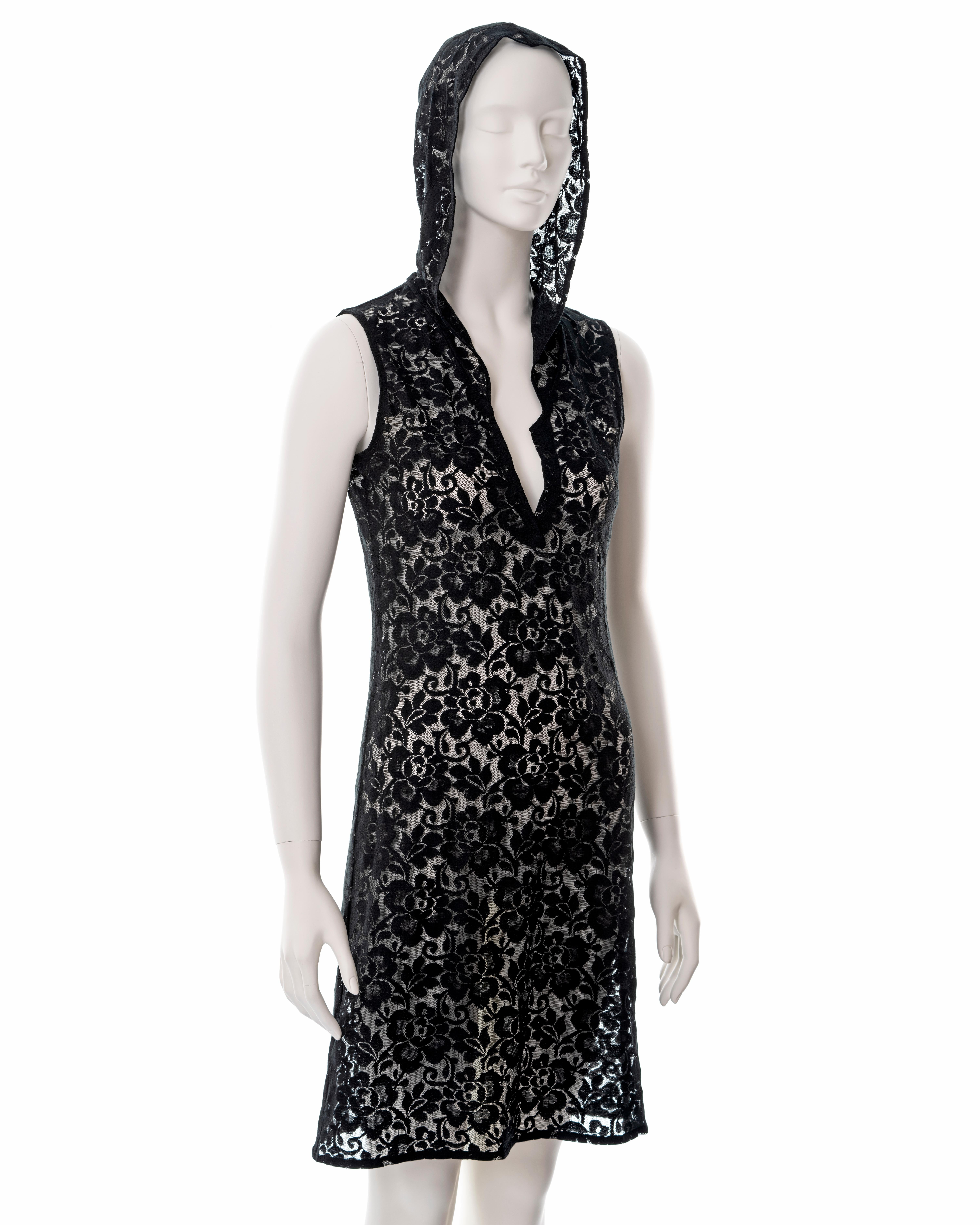 Helmut Lang black lace hooded shift dress, ss 1996 For Sale 1
