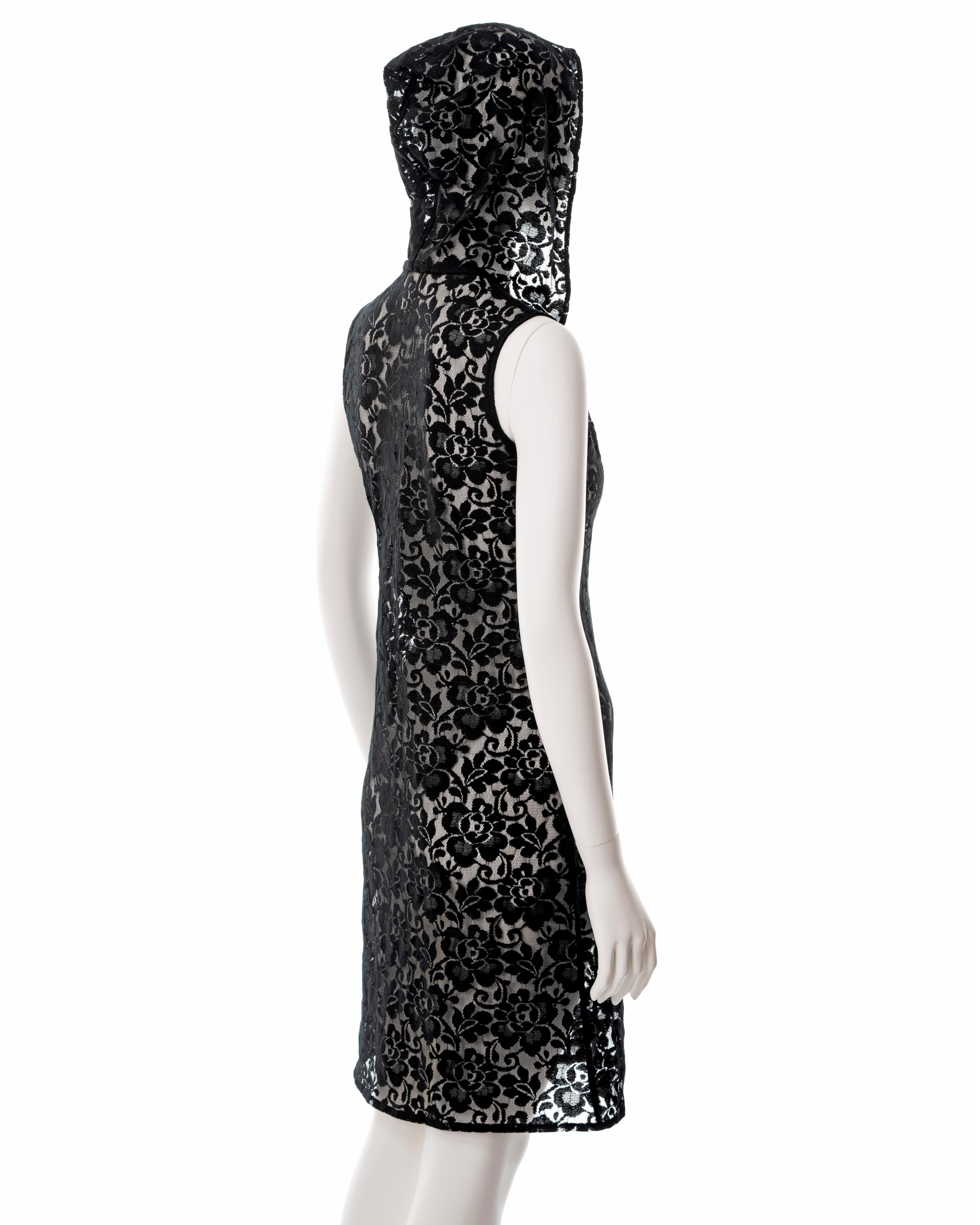 Helmut Lang black lace hooded shift dress, ss 1996 For Sale 4