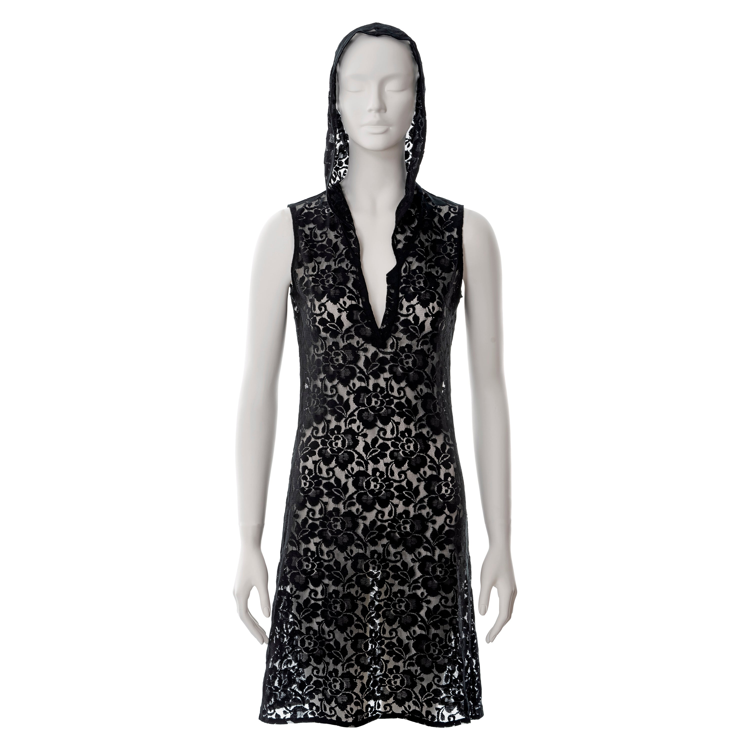 Helmut Lang vestido de encaje negro con capucha, ss 1996 en venta