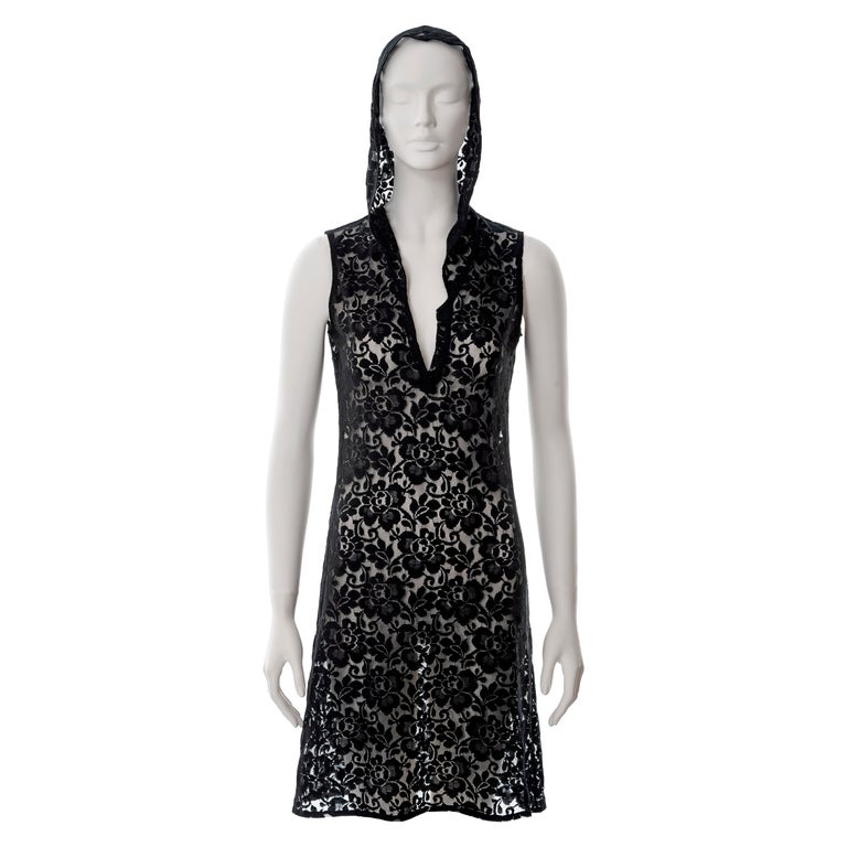 Helmut Lang black lace hooded shift dress, ss 1996