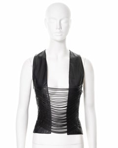 Helmut Lang black leather open-front corset top, fw 1992