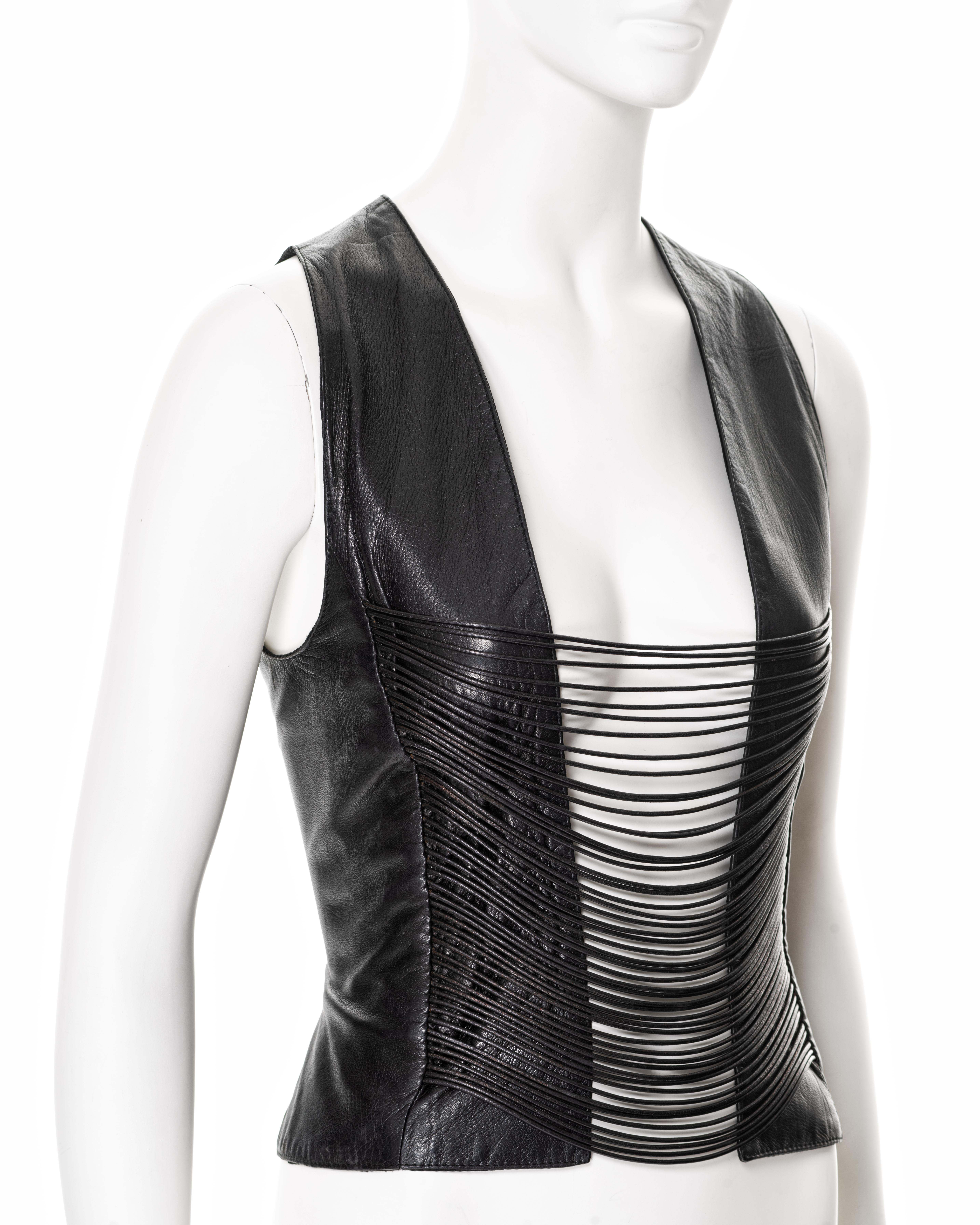 Helmut Lang black leather open-front corset top, fw 1992 In Excellent Condition In London, GB