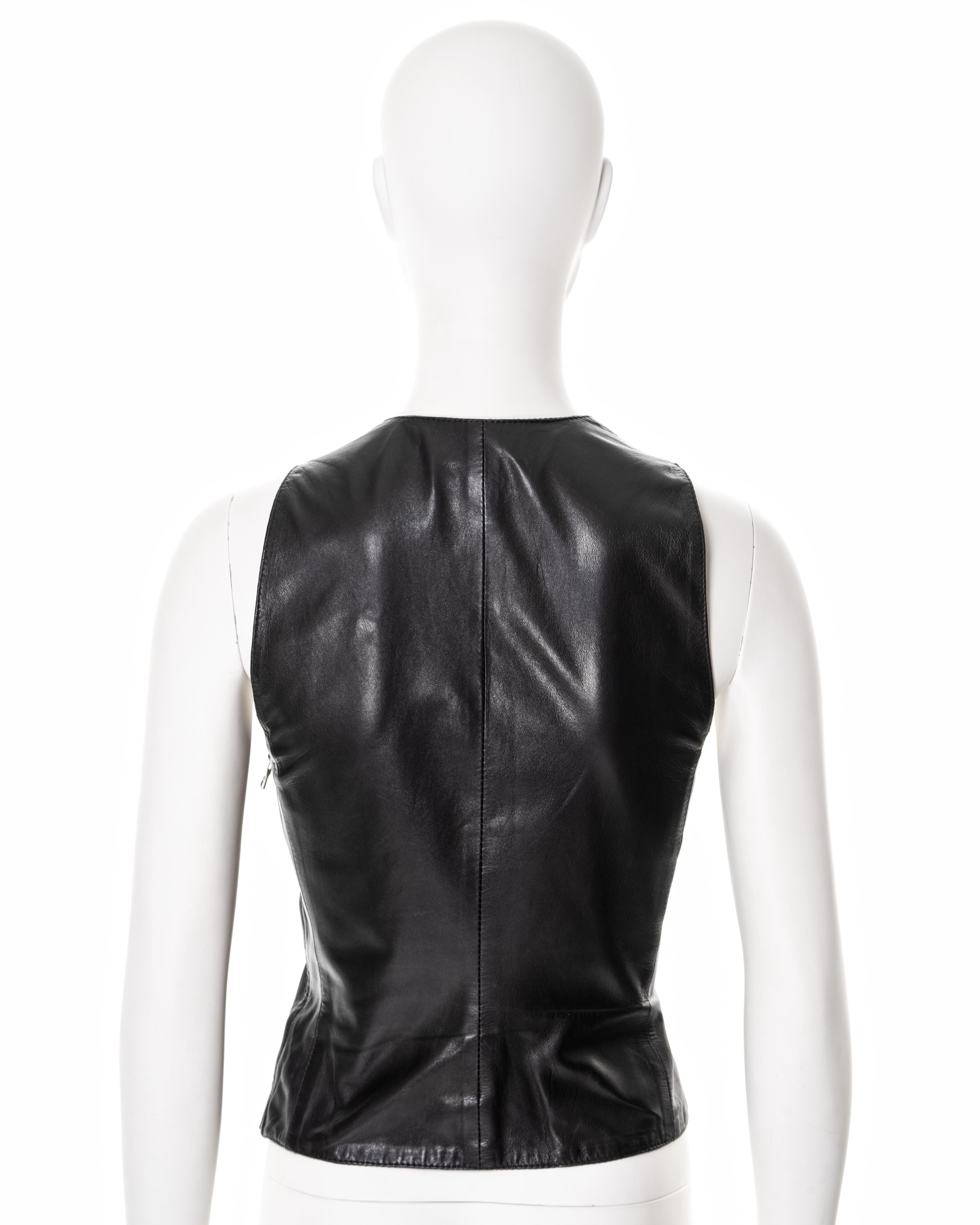 Women's Helmut Lang black leather open-front corset top, fw 1992