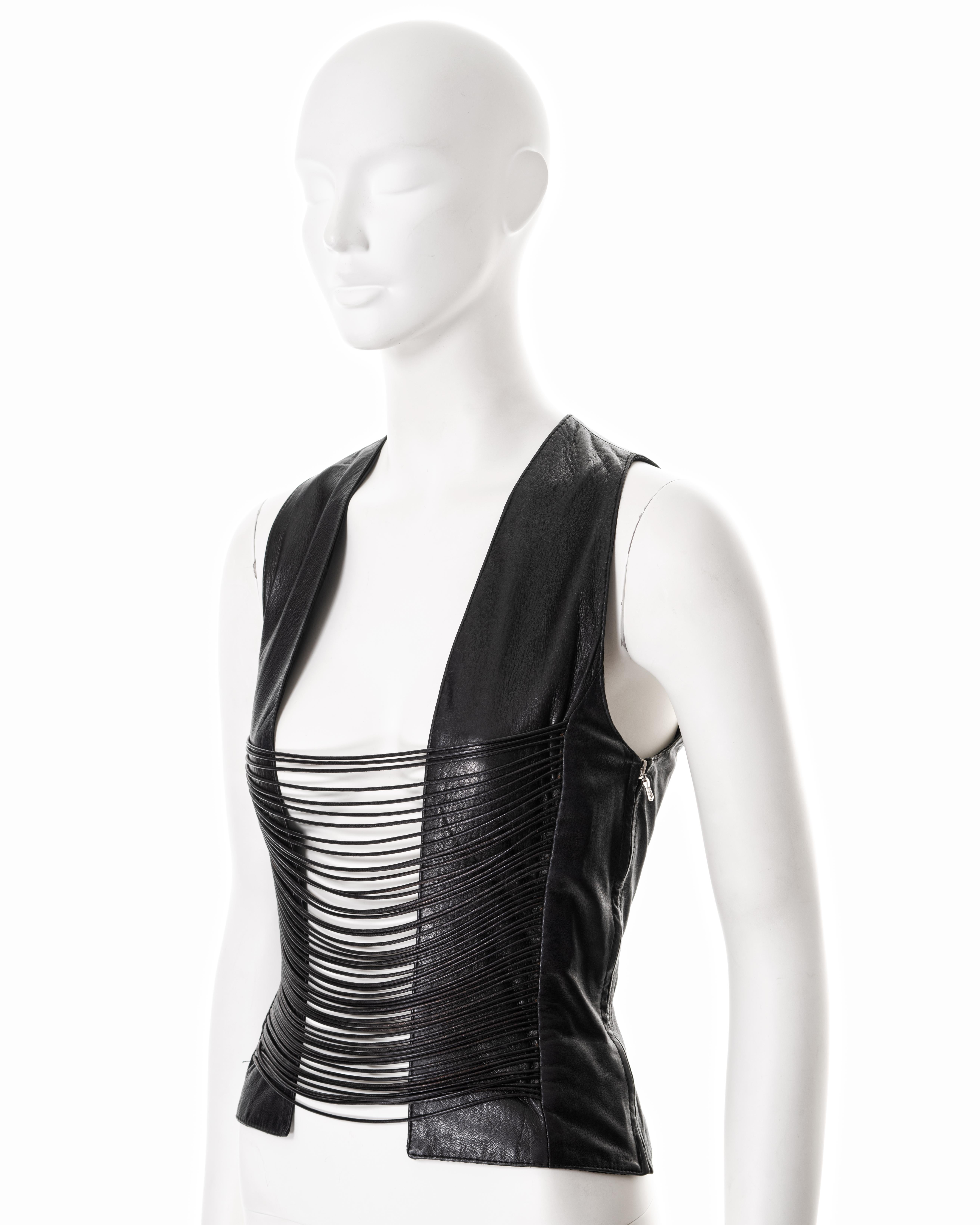 Helmut Lang black leather open-front corset top, fw 1992 1