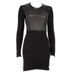 Helmut Lang Mini Vestido Largo Panel Cuero Negro Talla S