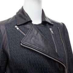 HELMUT LANG biker crop de cuero negro granulado con textura y cremallera P