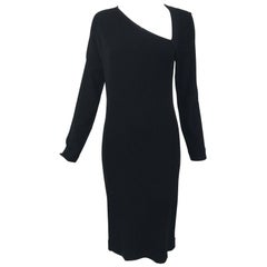 Helmut Lang Black Ribbed Knit Asymmetrical Neck Dress