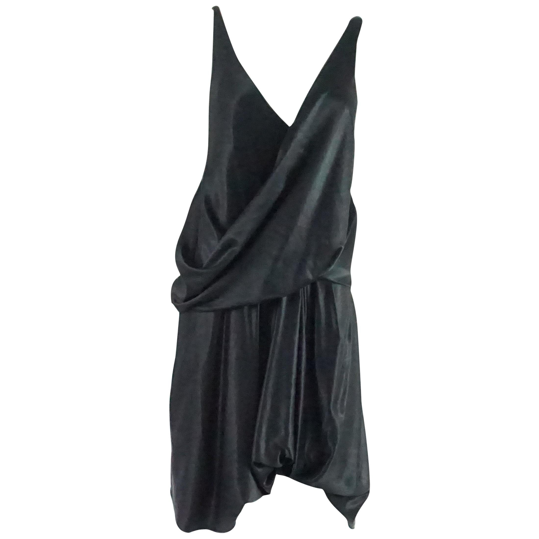 Helmut Lang Black Satin Dress with Crossing Straps - 6