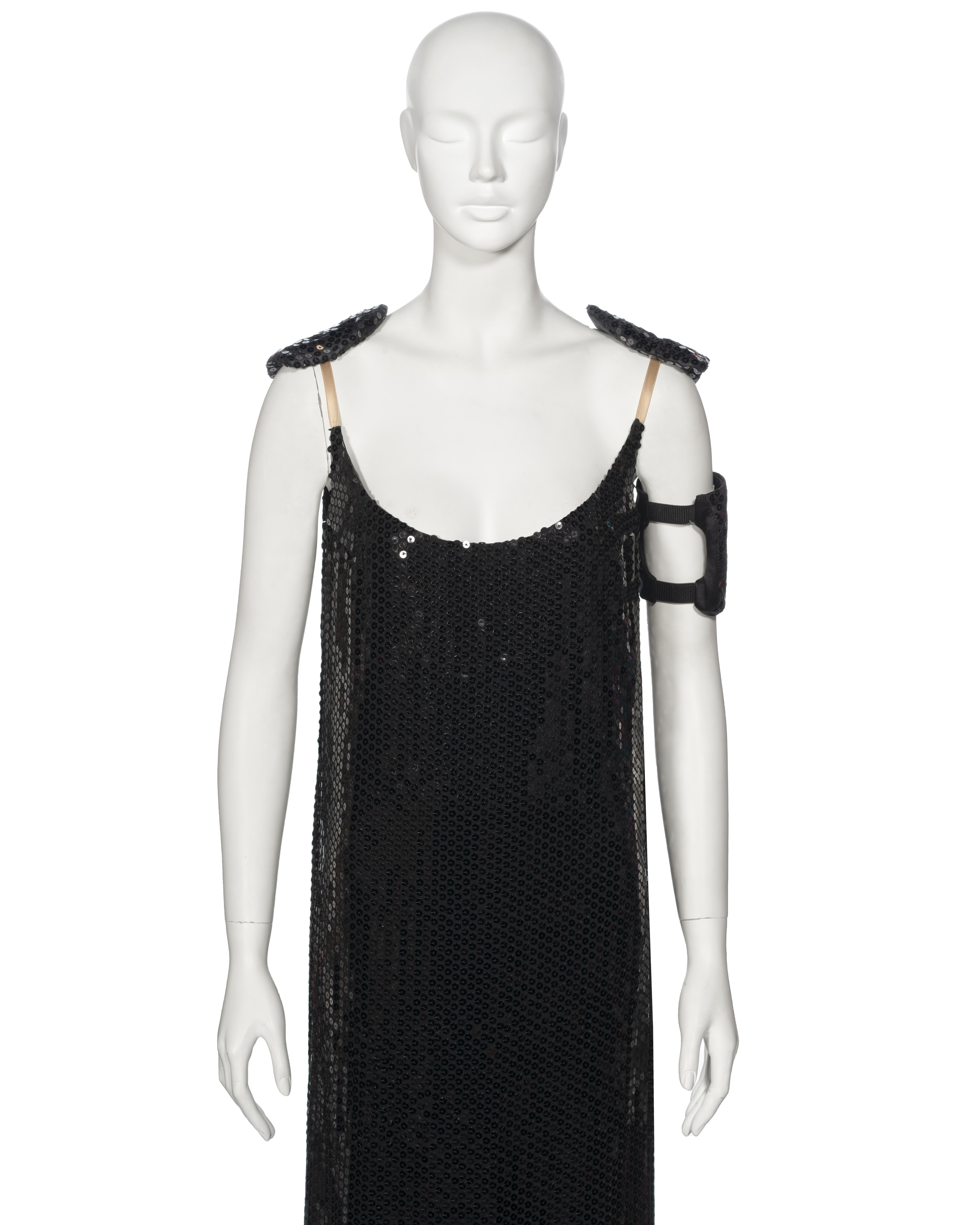 Helmut Lang Black Sequin Evening Dress With Armband, fw 1999 In Excellent Condition For Sale In London, GB