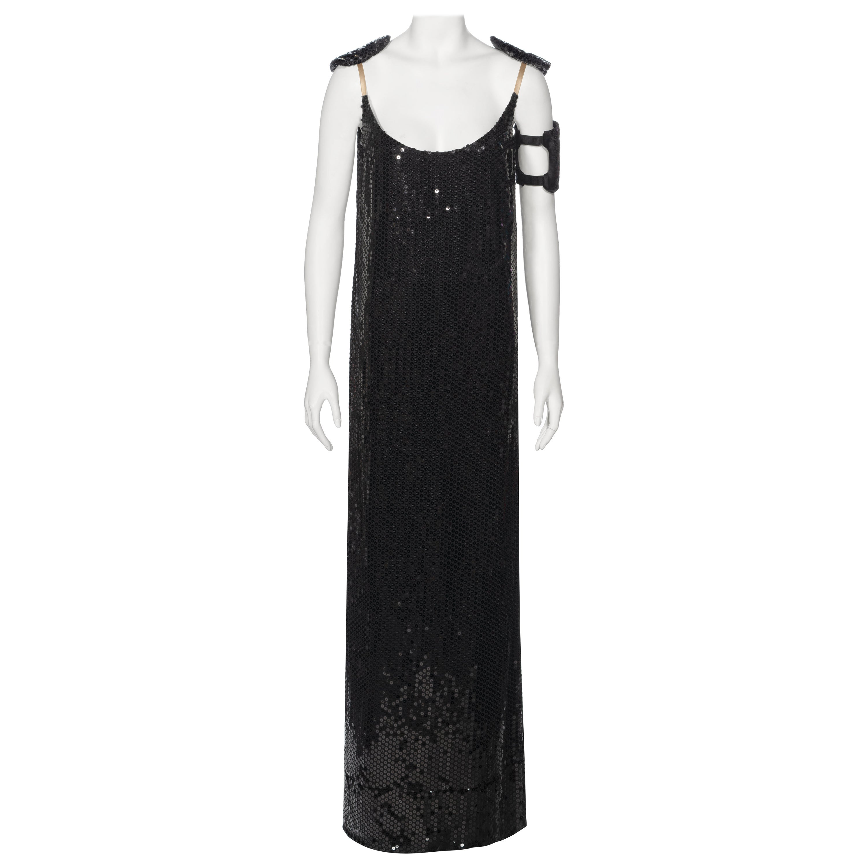 Helmut Lang Schwarzes Pailletten-Abendkleid mit Armband, fw 1999