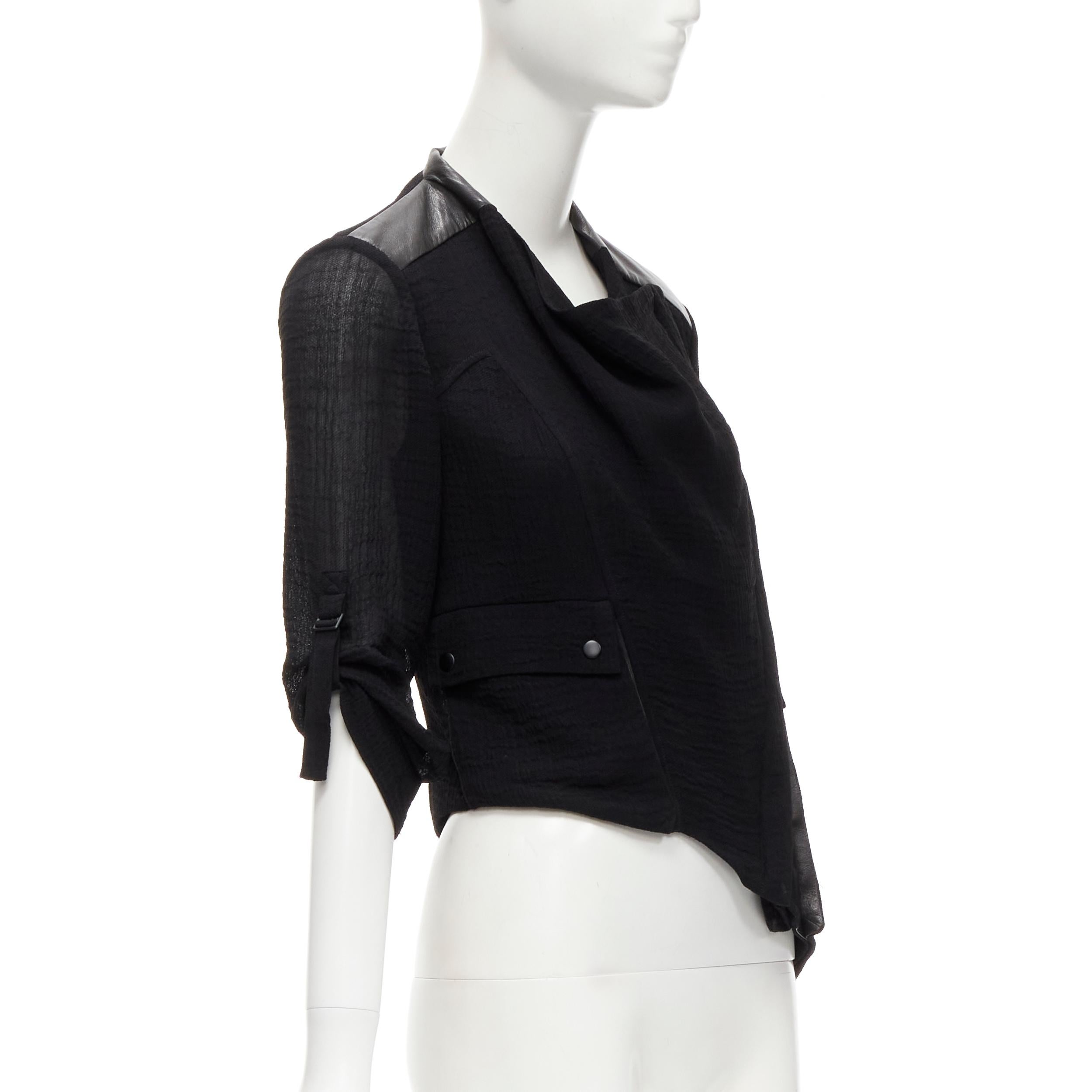 Women's HELMUT LANG black sheep leather detail bias drape biker jacket S For Sale