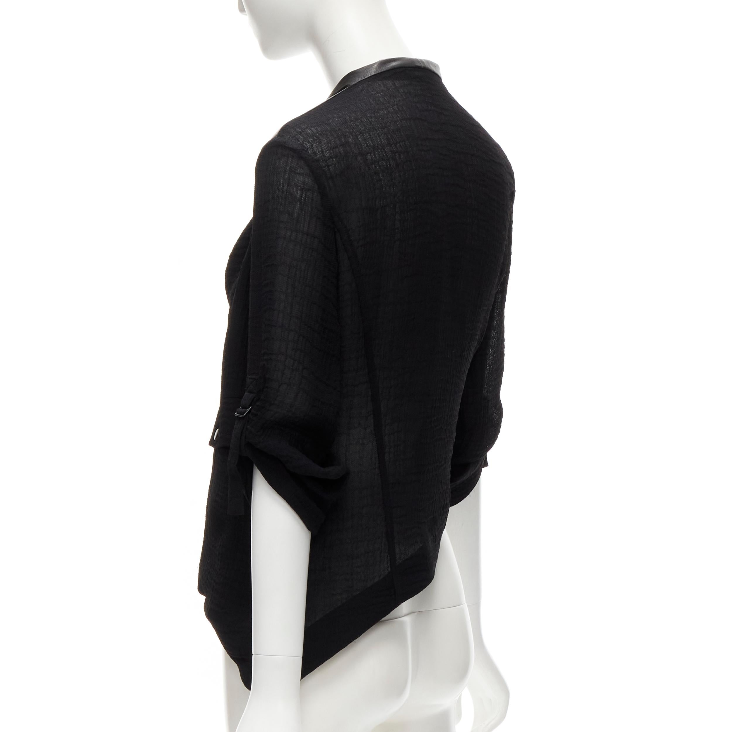 HELMUT LANG - Veste de motard en cuir de mouton noir avec détails en biais S en vente 2