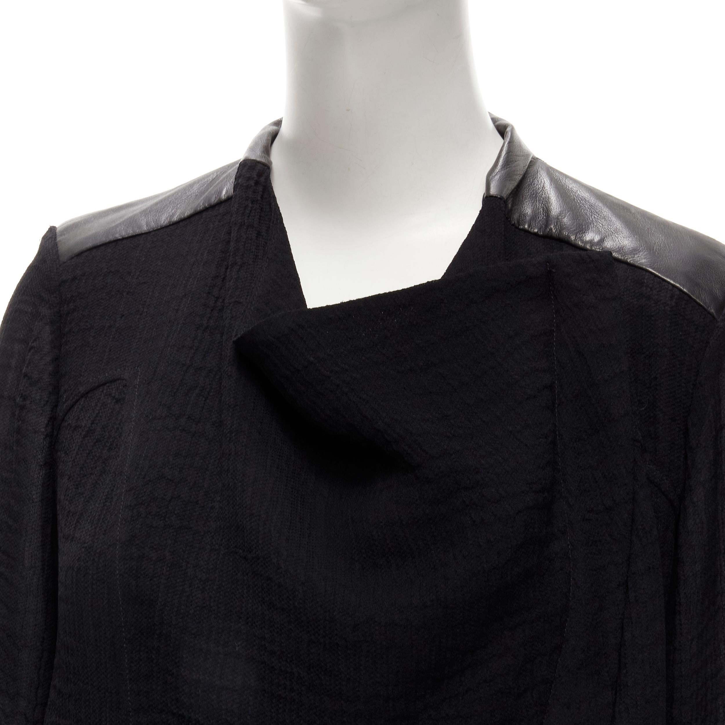 HELMUT LANG - Veste de motard en cuir de mouton noir avec détails en biais S en vente 3